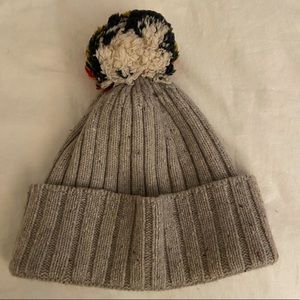 Madewell Wool Multicolor Pom Pom and Grey Beanie